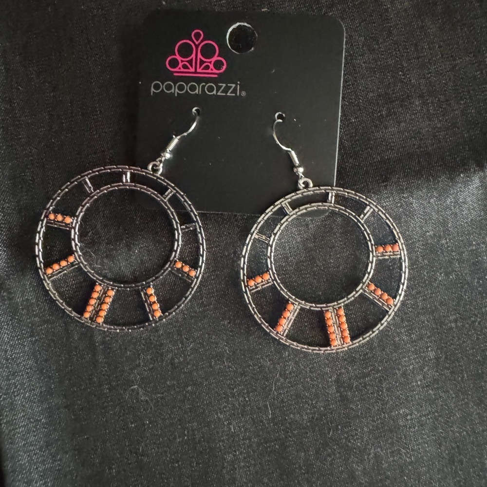 Paparazzi Black and Orange Geometric Hoop Earrings